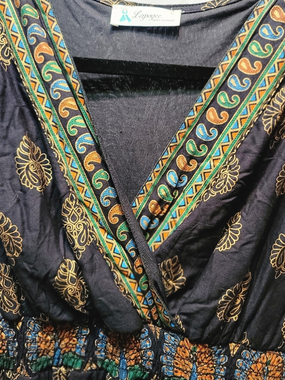LAPOGEE - Small Bohemian Black and Gold Maxi Dress - Picture 3 of 6